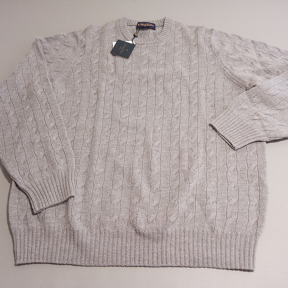 Brooks Brothers Saxxon Mens Sweater Large Wool Pullover Gray Long Sleeve Office